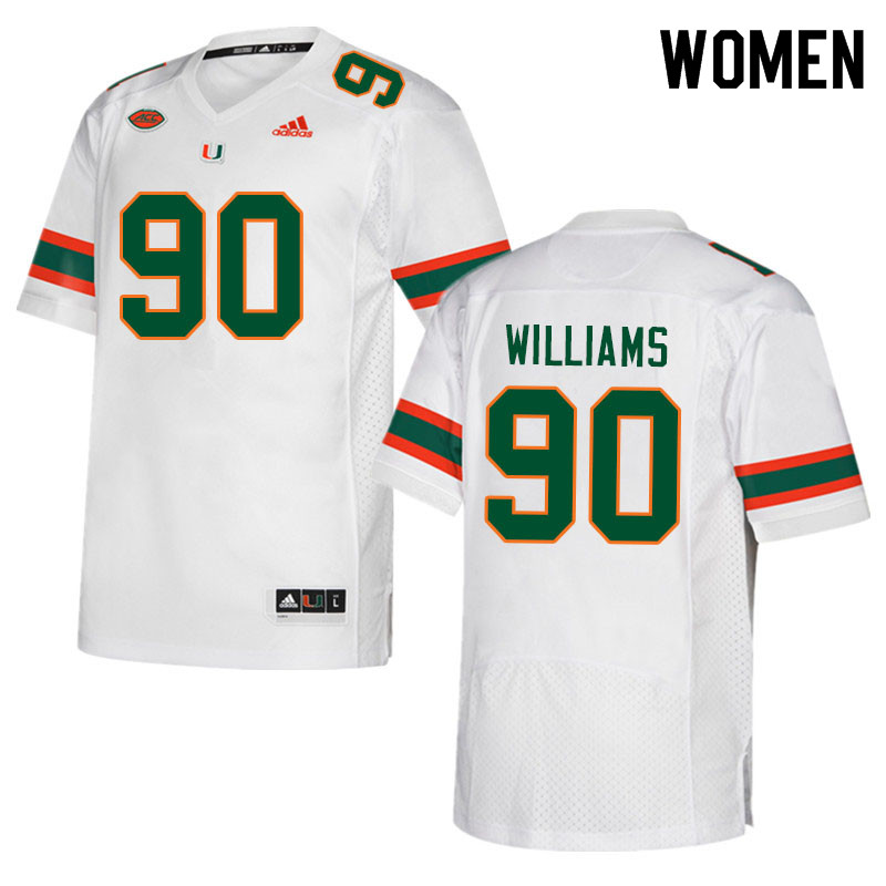 Women #90 Quentin Williams Miami Hurricanes College Football Jerseys Sale-White - Click Image to Close